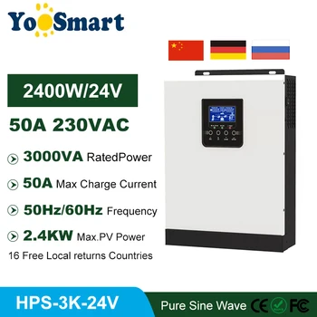 YooSmart 2400W 24V Incarcator Solar Controler PWM 50A Undă Sinusoidală Pură 50Hz/60Hz 220V Off Grid Hibrid 3KVA Încărcător de Baterie Invertor