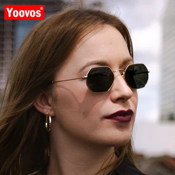 Yoovos Hexagon Sunglasse Femei 2021 Metal Vintage De Designer De Brand De Ochelari De Soare Pentru Barbati Fără Ramă Ocean Limpede Lentile De Ochelari De Soare