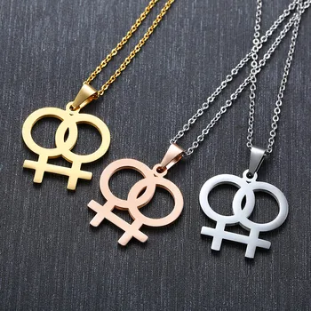 ZORCVENS Venus Simbol Farmecul Feminin Lesbiene LGBT Colier Femei Pendant LES Aur de Culoare Argintie din Otel Inoxidabil Bijuterii de Nunta