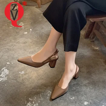 ZVQ de vară Stil Nou Femeie Sandale de culoare Solidă din Piele a Subliniat Deget de la picior Confortabil Moda Concis ventilație de lucru