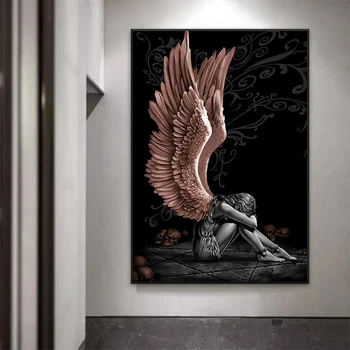 Închis Înger Fata Panza Pictura Artei Gotice Postere si Printuri Pierdut Înger Imagini de Perete Pentru Camera de zi de Decorare